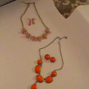 Costume jewelry, 2 necklaces with matching earrin